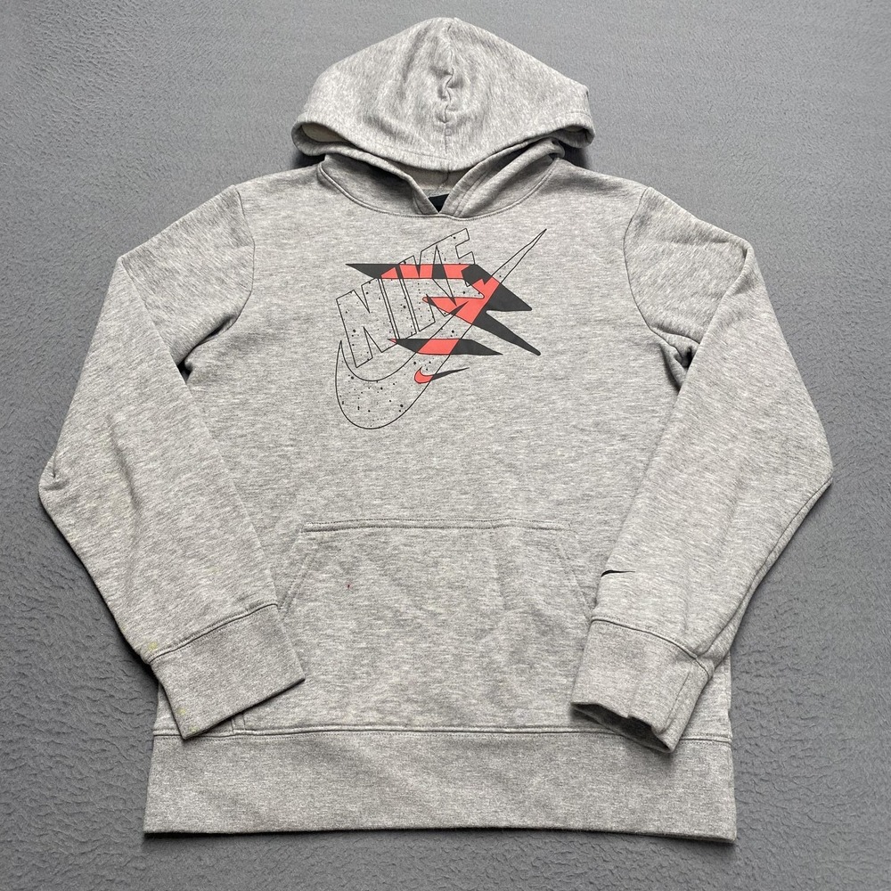 Nike Hoodie Kids Large Gray 3Brand Graphic Pullover Fleece Kangaroo Pocket Logo‎